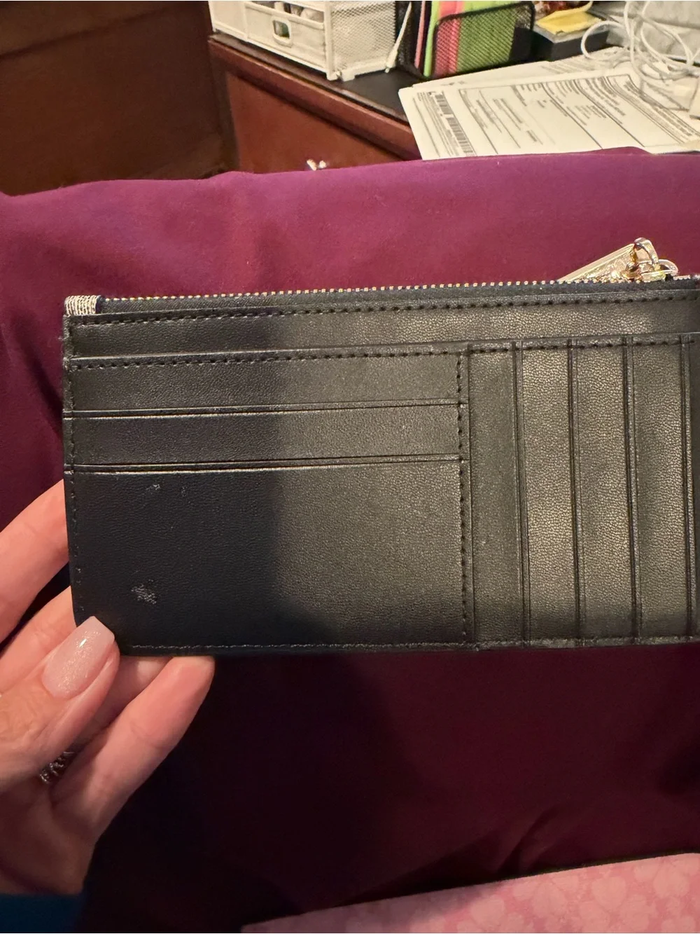 kate spade Black & Cream Floral Zip Card Pouch